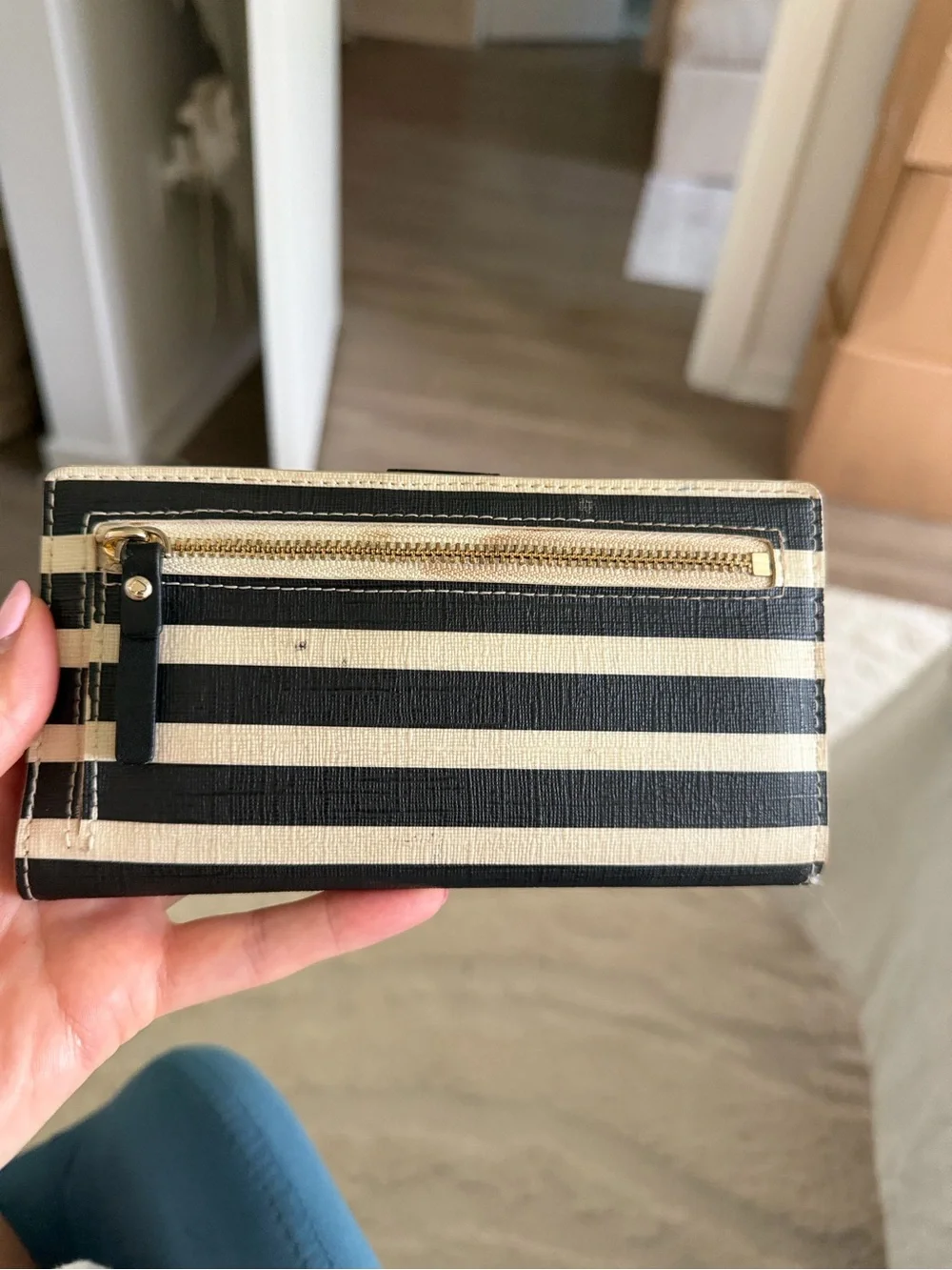 kate spade Black and Cream Striped Card Holder Wallet